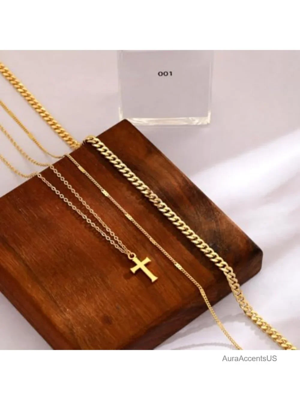 14K Gold Plated Layered Necklace Set Dainty Cross Pendant Stackable Jewelry